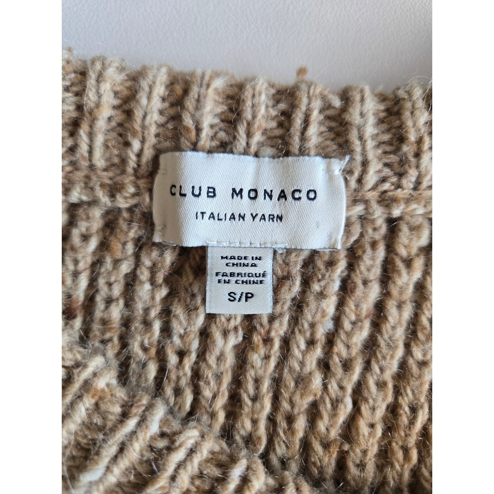Club Monaco Italian Yarn Camel Merino Wool Blend Sweater S Skandi Fisherman Chic - Picture 7 of 10